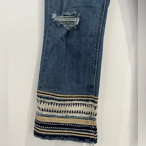 Anthropologie McGuire Ambrosio High Rise Boho Embroidered Ankle Crop Jeans 28